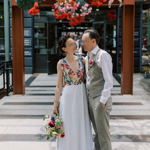 Colorful Floral Lace Wedding Dress -- Excellent Condition! - Picture 2 of 8